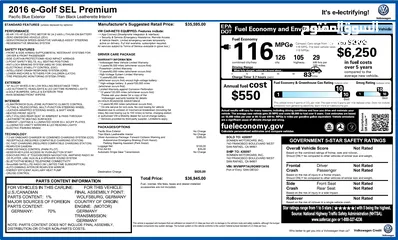  16 2016 VW E Golf Premium Plus