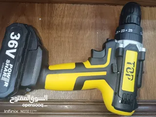  11 حقية صندوق درل شحن  صخري ماركة TOP مع بطارتين 36 فولت  و 21 راس لكافة الاستخدامات  المنزليه