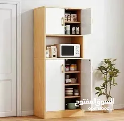  3 خزانة مطبخ خشب بـ 4 أبواب + رف وسطي بتصميم عملي وعصري مصنوعة من خشب متين، مزيج اللون الخشبي الطبيعي