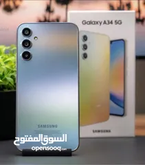  1 جهاز مستعمل ايام Samsung A34 5G رام 16 جيجا 128و 256 اغراضة والكرتونه الأصلية لسه بجلاتينه الجهاز