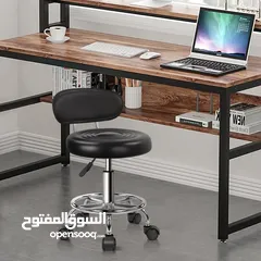  3 كرسي دوار دائري مع عجلات، كرسي سهل التجميع ومصنوع من جلد البولي يوريثين لإكسسوارات الحلاقة والمطاعم