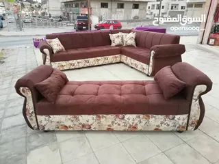  3 تنجيد كورنر حرف L مع كنبة مزدوجة مع إمكانية اختيار الاقمشة والألوان والتفصيل حسب الطلب