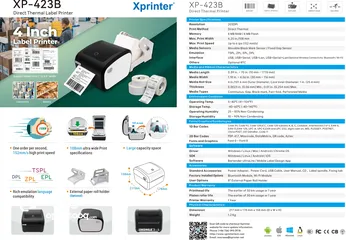  8 Xprinter XP-423B 4 inch Direct Thermal Label Printer USB interface 152mm/s طابعة ليبل