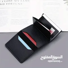  6 حافظة بطاقات معدن مع محفظة جلد مميزة لون اسود كاربون فايبر مميز