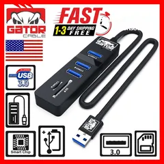  8 USB 3.0 Hub 3 Port Charger Data Sync SD TF Card Reader for PC Mac Laptop Desktop
