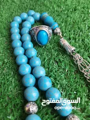  11 عرض خاص على مسبحة الفيروز الشجري الهندي بيض حمام حبة فحلة مع خاتم أنتيمون هدية مع المسبحه بسعر  10د
