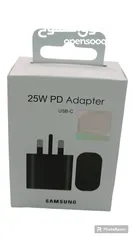  2 شاحن الهاتف الجداري منفذ C Samsung 25W PD Adapter USB -c cable abc stare