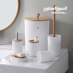  4 طقم اكسسوارات حمام بلاستك مقوى غطاء بامبو