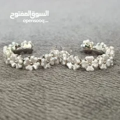  3 طقم حلق أنيق لون فضي مع زهور لون لؤلؤي