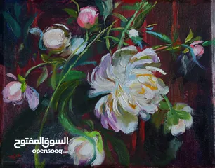  4 لوحتين طبيعة صامتة ورد، لوحات زيتية لديكور المنزل الراقي