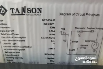  3 ثلاجة تانسون كهرباء  مع فريزر 94 لتر