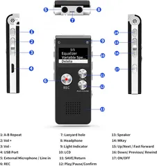  9 اصغر جهاز تسجيل-يسجل مكالمات الهاتف الثابت-ذاكرة داخلية8GB-يدعم العربي
