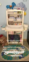  1 Ikea cabinet with changing Table (removable), changing mattress, cover, cups & diaper bin