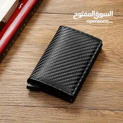 17 محافظ رجالي حجم صغير جلد صناعي وحافظة بطاقات لون اسود كاربون فايبر