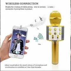  4 مايكروفون كريوكي الاصلي المعدني  مع سماعته USB بلوتوث . تحكم مستوى الصوت. شحن فوري  مدخل فلاش مموري