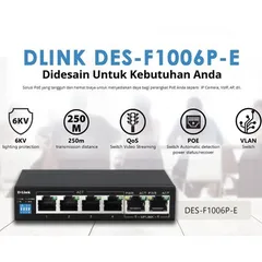  2 D-link Des-F1006P-E-PORT 10/100 SWITCH WITH 4 POE PORTS AND 2 UPLINK PORTS سويتج دي لينك 4 مخارج