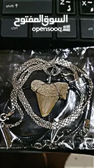  9 Italian silver necklace with wire wrapped ancient shark tooth fossil + free leather rope