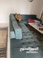  3 طقم كنب  حرف L    مقاعد 8  لون ازرق بسعد جيد جدا ، شبه جديد