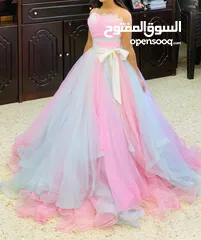  1 فستان منفوش للمناسبات بلون ازرق وزهري تصميم راقي ومميز لطله انثويه تخطف الانظار فخامة والسعر خياللل