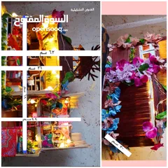  2 مجسم بيت خشبي"عمل يدوي"من الصلصال / المعجون مع عرباية من الخشب عرض خاص فقط 25 دينار بدلاً من 50دينار