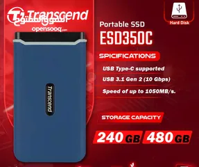  1 هارديسك داخلي مساحة240 و 480 جيجا بايت ترانسيند Trancsend Portable SSD Hardisk ESD350C 240GB & 480GB