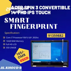  1 Acer Spin 3 Convertible 14" FHD IPS TOUCH WITH PEN,10TH GEN CORE I7-1033G4,16 GB RAM,SSD 256GB