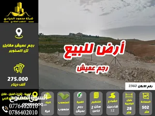  1 رقم الاعلان (2360) أرض مميزة للبيع في رجم عميش مقابل تل الصنوبر