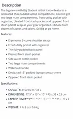  9 حقيبة ظهر JanSport Big Student باللون الأسود - تصميم واسع ومنظم.   JanSport Big Student Backpack