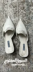  3 Prada White Mules (Pointed Toe, Kitten Heel, Size 39.5)