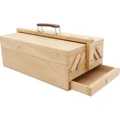  8 Art Box with 3 Layer Tray and Drawer Wood Natural