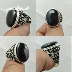  4 خواتم فضه 925 عقيق يماني