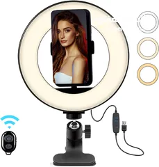  7 Creatck 8" LED Ring Light, Dimmable Ring Light with Clamp, 3 Color Modes & 10 Brightness Selfie Desk