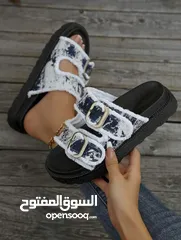  3 صندل نسائي تريند - ابيض و ازرق - كعب عريض 4cm