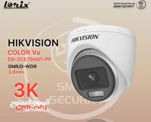  1 كاميرا HIKVISION 3k   ‏Color Vu  ‏DS-2CE70H0T-PF     ‏DNR/ D-WDR  ‏3.6mm  ‏3k