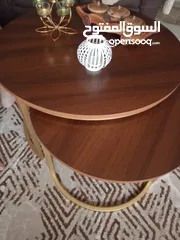  4 طقم طاولات قطعتين وسط كبيره لون بني جوزي خشب سويدي جديده