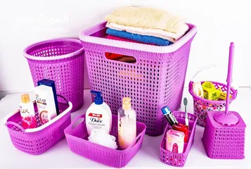  1 طقم غسيل ويزو 7 قطع مكون من طبق غسيل كبير طبق غسيل صغير سبت مشابك فرشة تواليت بالقاعده .