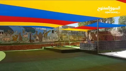  2 مظلات اشرعة للساحات الخارجية للحضانات ورياض الأطفال والمدارس الوان حسب الطلب