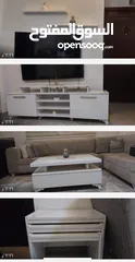 1 طاوله شاشه لون ابيض  وملحق 3 لون ابيض  طاوله وسط لون ابيض