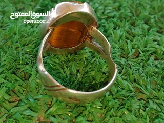  3 خاتم فضة قديم جدا متوج بحجر عين النمر الطبيعي