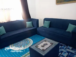  3 طقم كنب عشر مقاعد مع سجادة وثلاث طاولات وثلاث طربيزات خشب وبفة