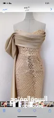  3 فستان سهرة قشرة السمكة لون ذهبي ملوكي لبسة ساعتين فقط جديد وبجنن