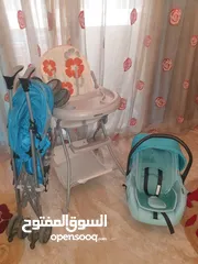  2 للبيع عربه خفيفه الوزن قابله للطي ماركه جونيور+كرسي طعام