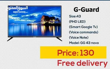  1 شاشات جي جارد 43 انش Full HD سمارت اوامر صوتيه بأقل  مع قاعده جداريه شامل توصيل مجانا