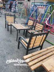  5 طقم مقاعد وبنشات حديقة حديد وخشب سويد رباعي مع طاولة