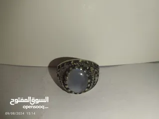  1 خاتم فضه سوري معوج بحجر عقيق ازرق سماوي