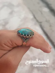  2 خاتم فضة فيروزي ايراني أزرق مائل للأخضر (درجة شائعة للفيروز الطبيعي)
