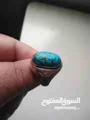  5 خاتم فضة 925 حجر الفيروز الأزرق الطبيعي صياغة ايرانية القياس 28 الوزن 12 غرام قمة الروعة والجمال