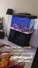  1 Fish Tank with Cabinet + Oxygen + Generator + Filter + Decoration Items