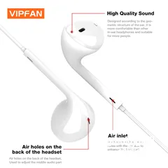  5 سماعه اذن اصلي  مدخل AUX 3.5 عالي الجودة  AUX Input VFan M04 Earphone Original Lightning Chip