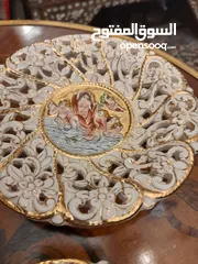  3 صحون ايطاليا capodimonte  قديمه جدا أكثر من 90 عام شغل ورسم يدوي مع ماء ذهب زوج